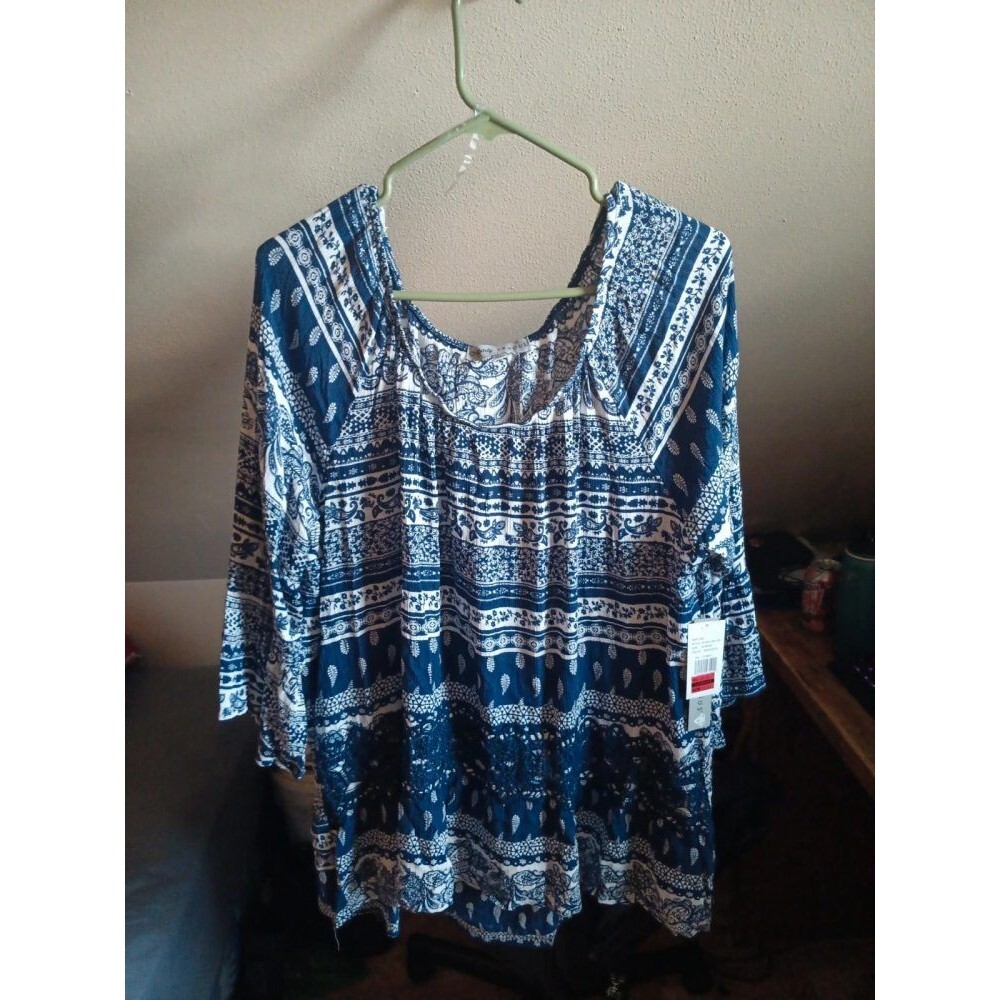 white and blue striped boho bohemian top relaxed fit by absolutely famous new w…